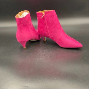 XYD Deep Pink Low Kitten Heel Pointed Toe Side Zippers Ankle Boots